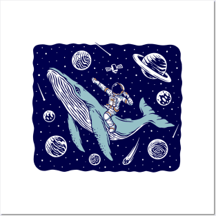 Funny Astronaut Riding a Whale // Funny Outer Space Posters and Art